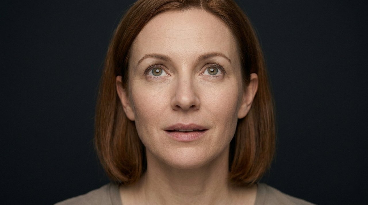 A woman's face showing adoration: a soft upward gaze, parted lips, a rapt devoted look.