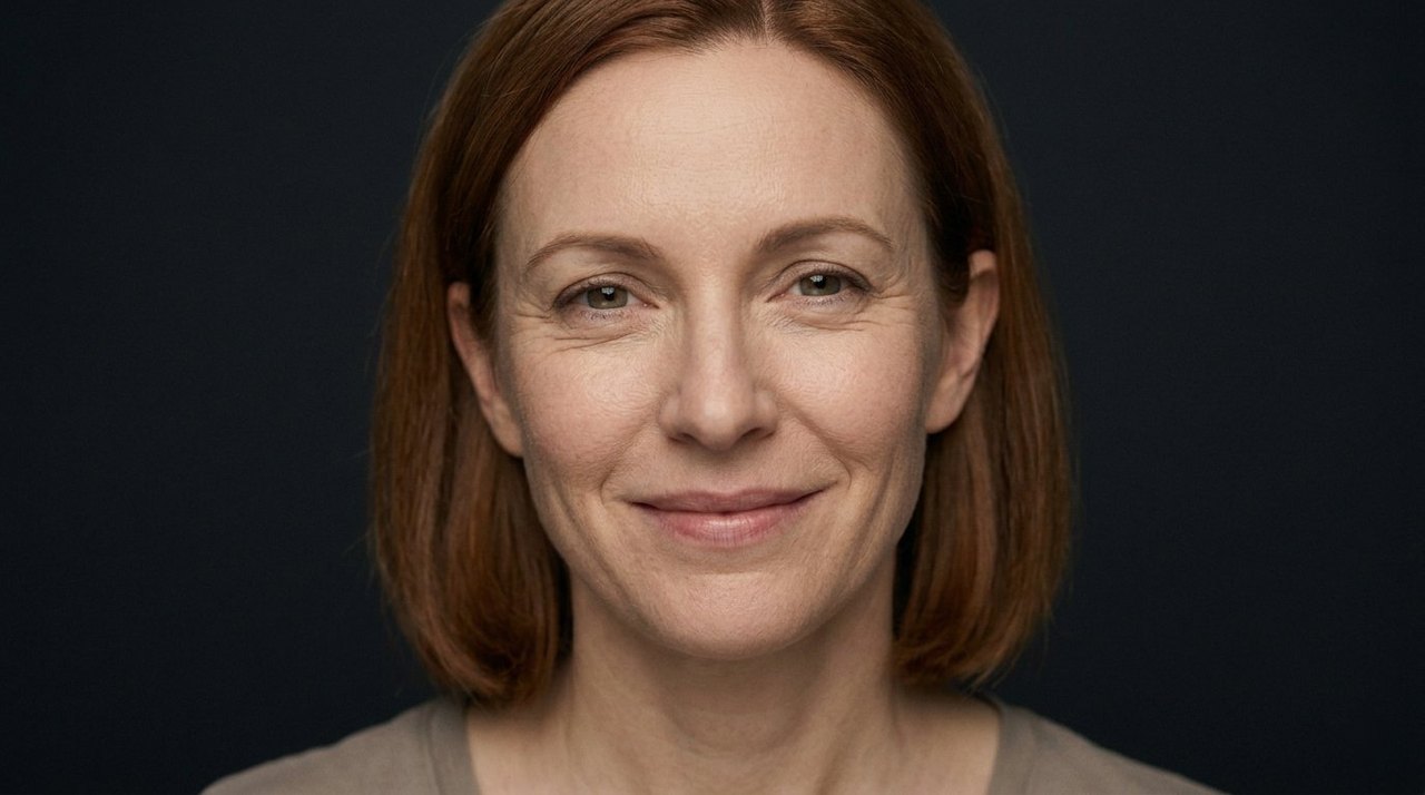 A woman's face showing affection: a soft warm smile and a gentle direct gaze.