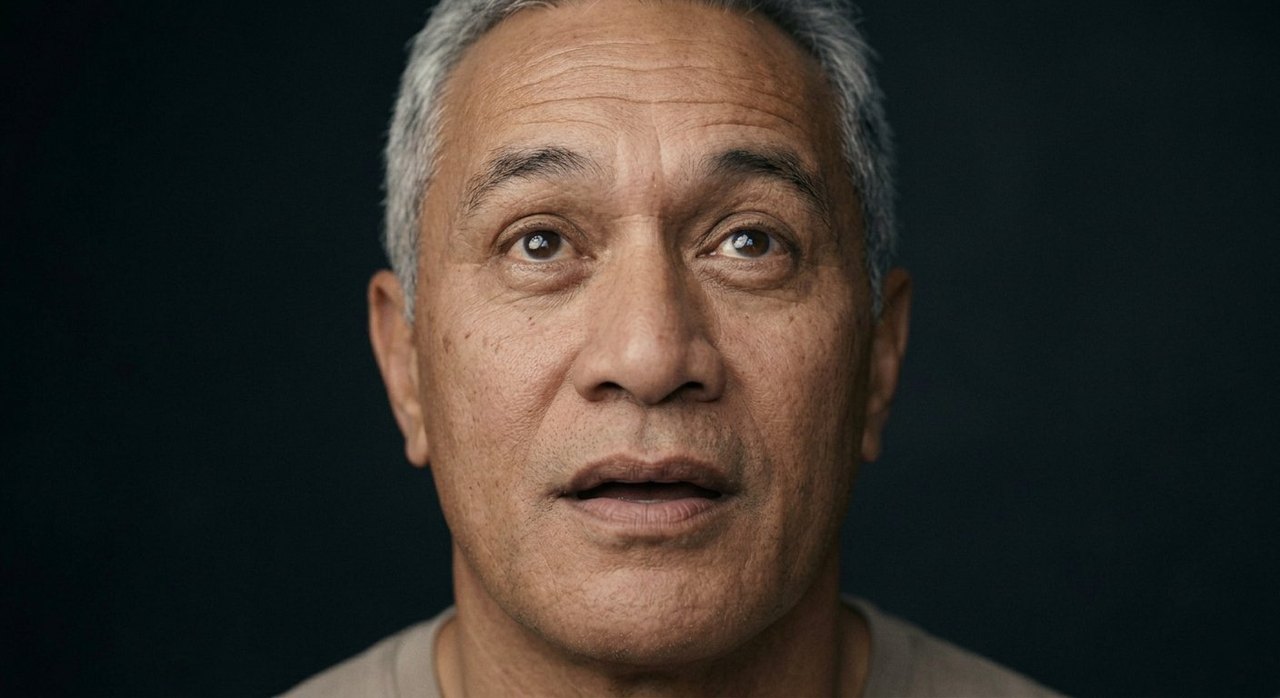 A man's face showing awe: a wide upward gaze, parted lips, a struck expression.