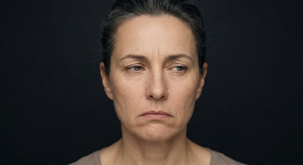 A woman's face showing callousness: a flat hard mouth, cool eyes, no warmth.