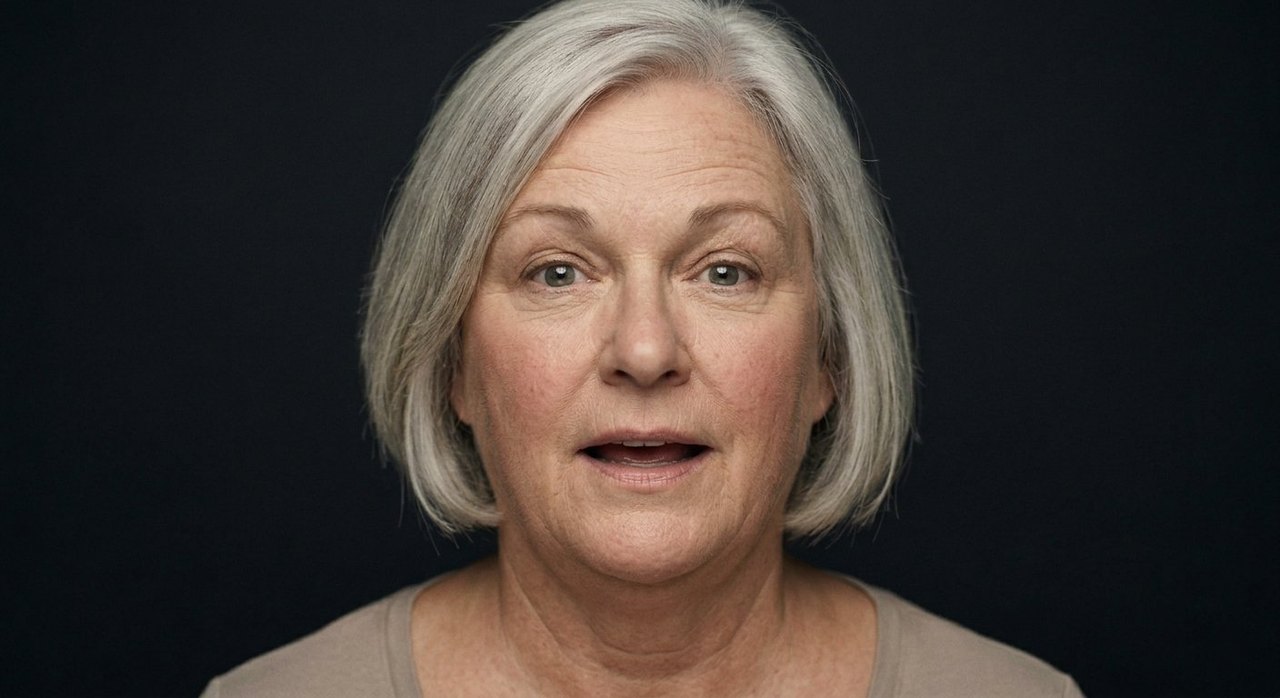 A woman's face showing clarity: bright open eyes, lips parted, a clear settled look.