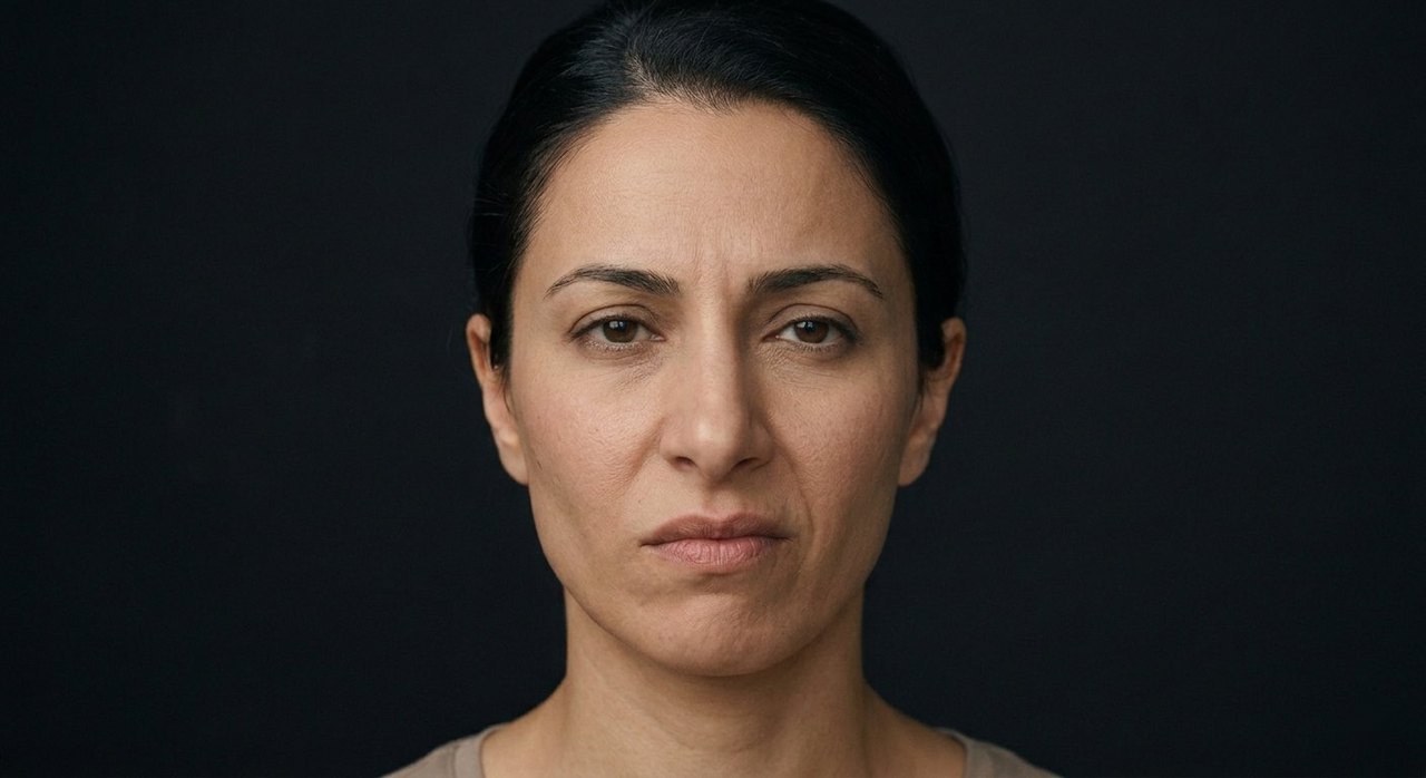 A woman's face showing contempt: a one-sided lip raise and a cool, dismissive gaze.