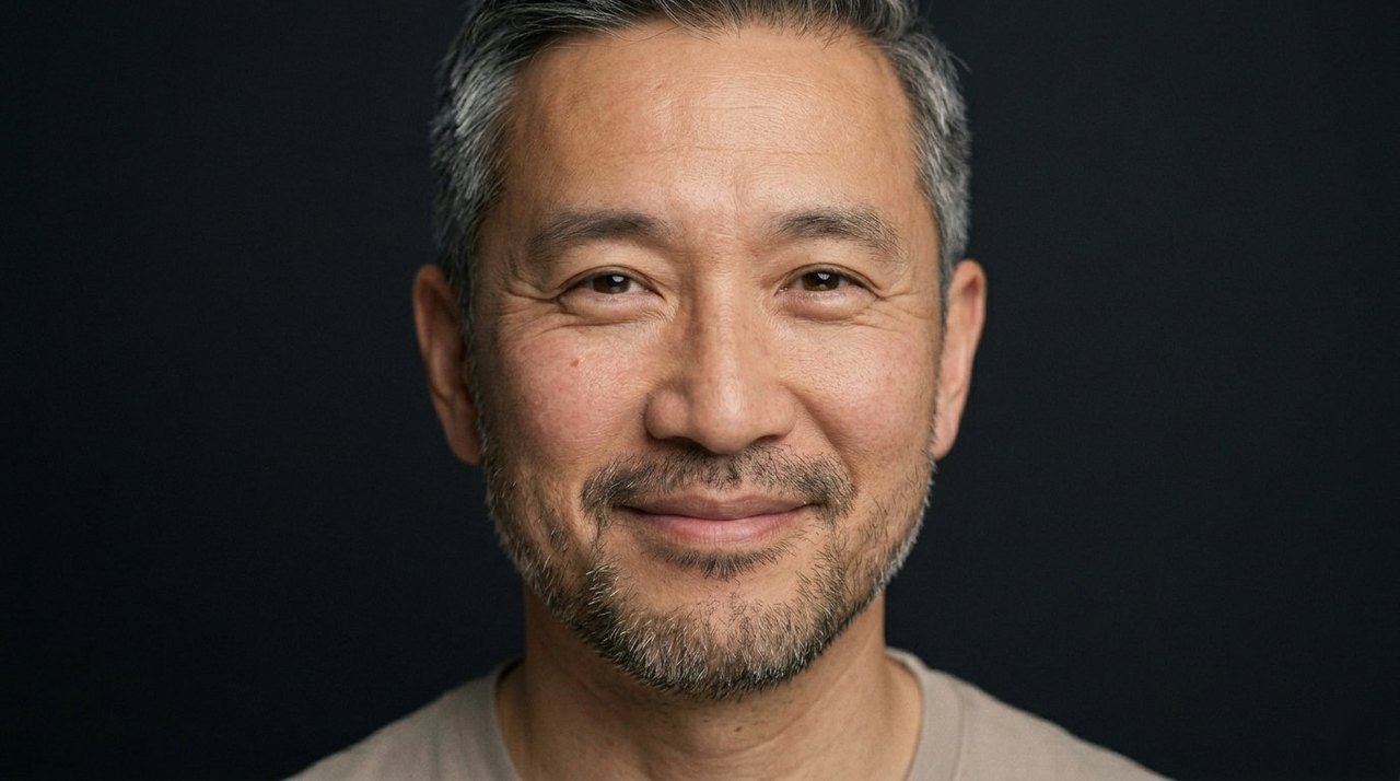 A man's face showing dependability: a steady reassuring smile and a grounded calm gaze.