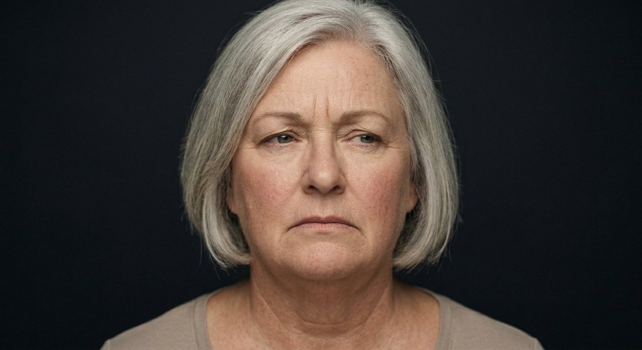 A woman's face showing dissonance: knitted brows, a slight grimace, an uneasy conflicted look.