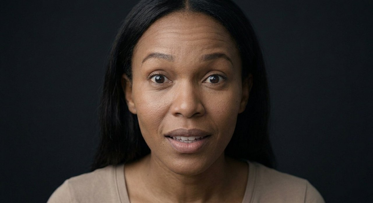 A woman's face showing eagerness: wide keen eyes, raised brows, lips parted in readiness.