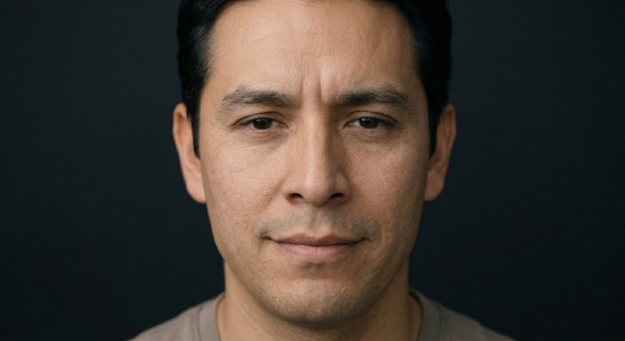 A man's face showing entitlement: a cool level gaze and a faintly raised chin.