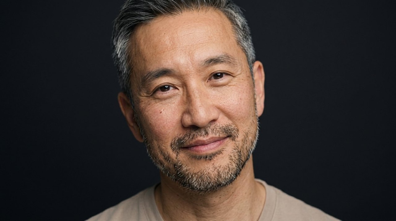 A man's face showing faith: a warm hopeful smile and softly lifted eyes.