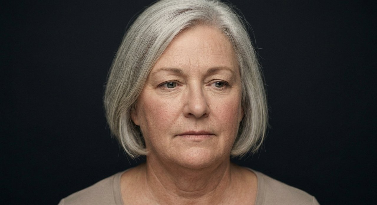 A woman's face showing flow: a calm absorbed look, soft eyes, a relaxed immersed face.