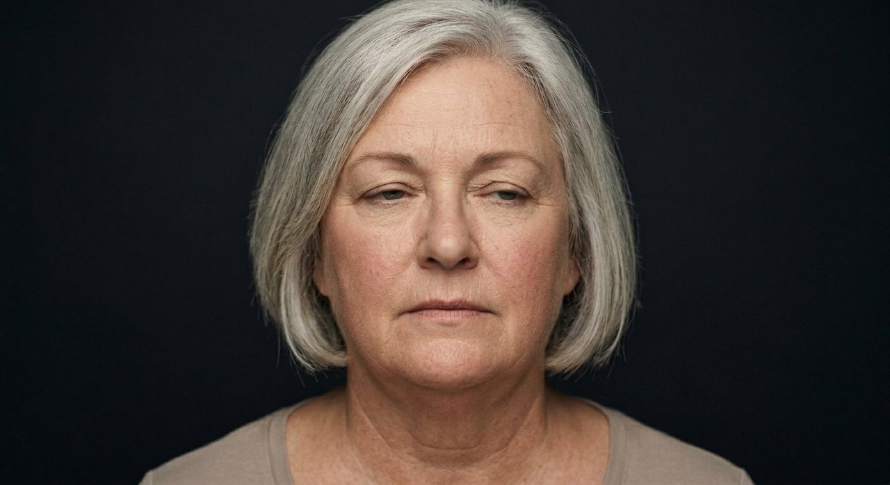 A woman's face showing indifference: a flat unbothered look, half-lidded eyes, a blank face.