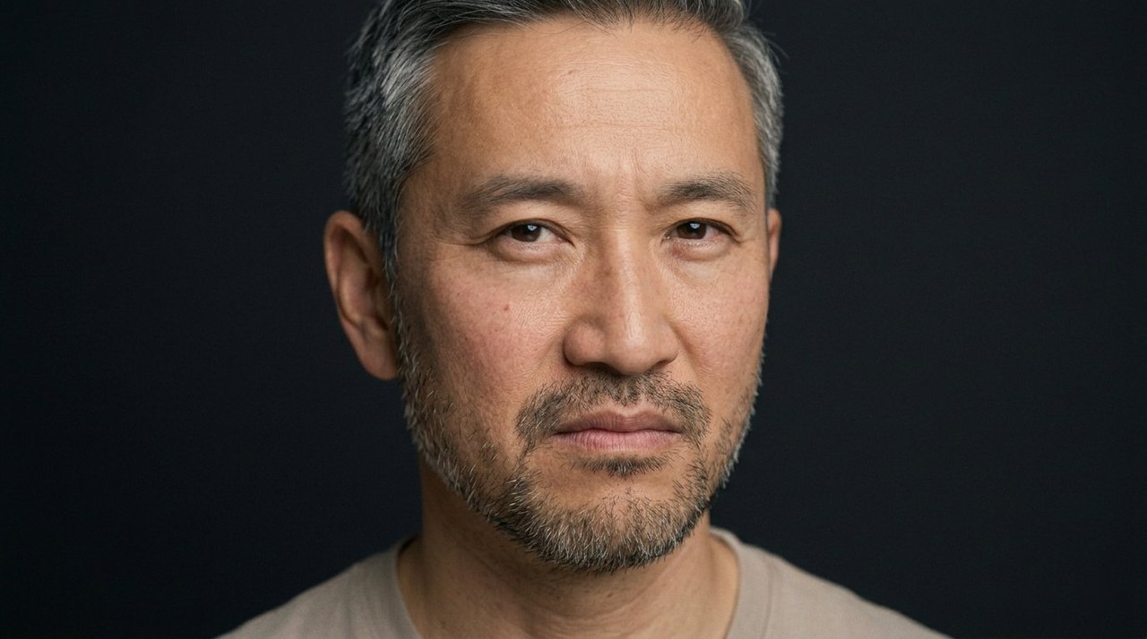A man's face showing respect: a composed level gaze and a quietly serious set.