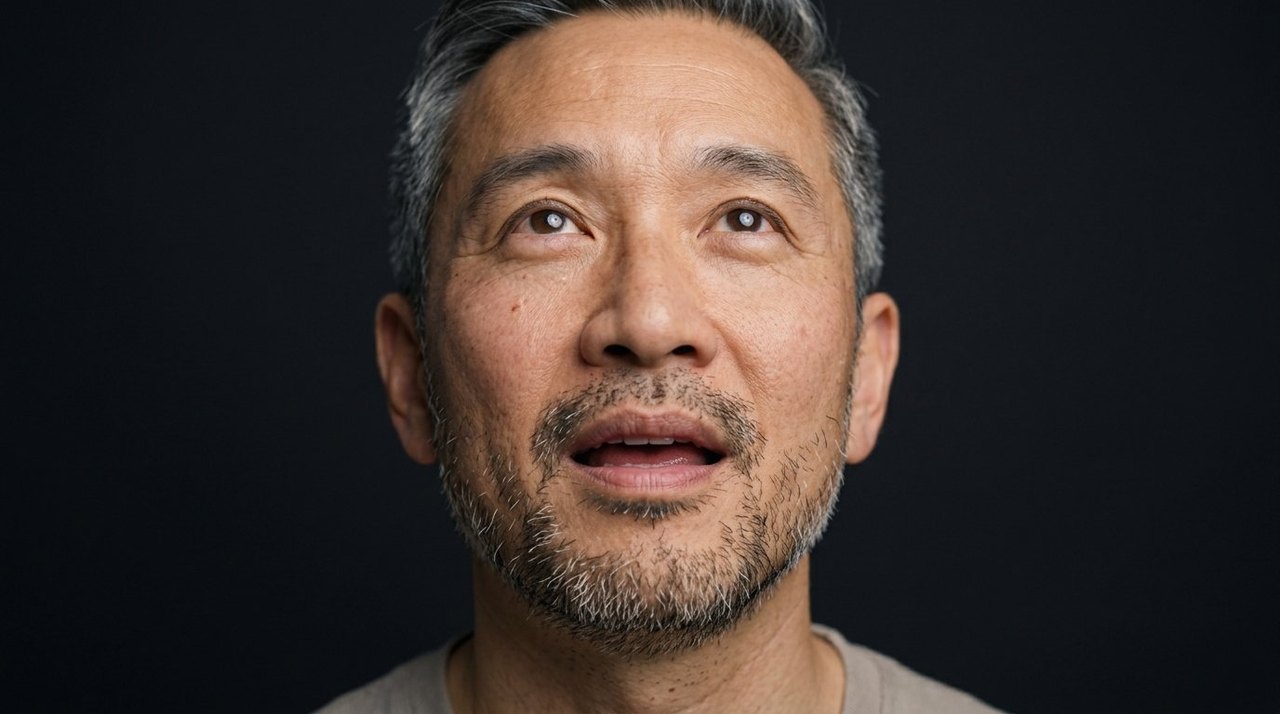 A man's face showing reverence: an upward gaze, parted lips, a look of awe.
