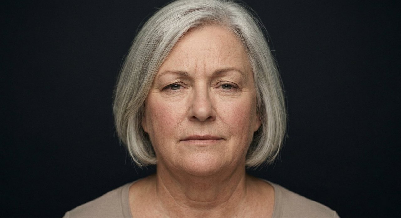 A woman's face showing scepticism: a slight frown, one brow drawn, lips pressed, unconvinced.