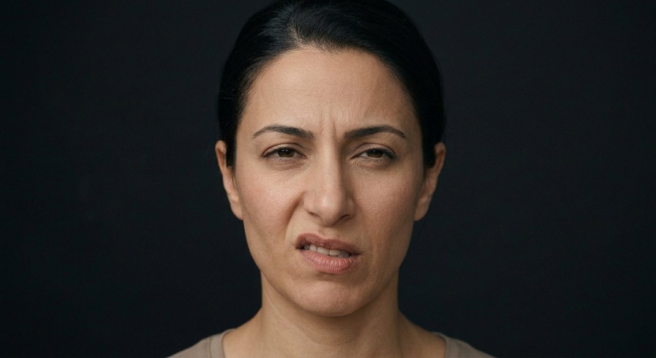 A woman's face showing scorn: lip curled, brow furrowed, a sneering, derisive mouth.