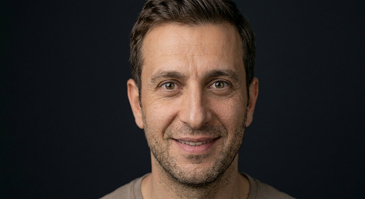 A man's face showing zeal: a keen eager look and bright driven eyes.